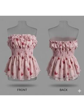 🌸 NWT Jasmine Pink Floral Smocked Strapless Peplum Top 1X 8865-17 🌸